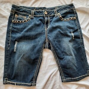 Grace In LA Jean Shorts Low Rise Diamond  Denim Bermuda 30